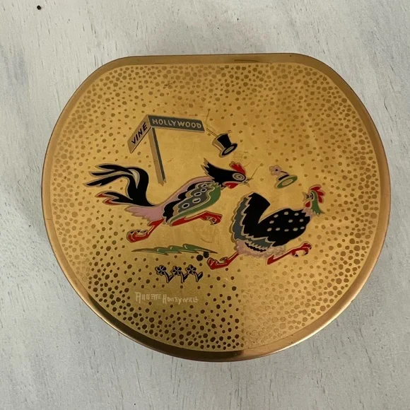Vintage Gold Compact with Rooster Design - Picture 1 of 6